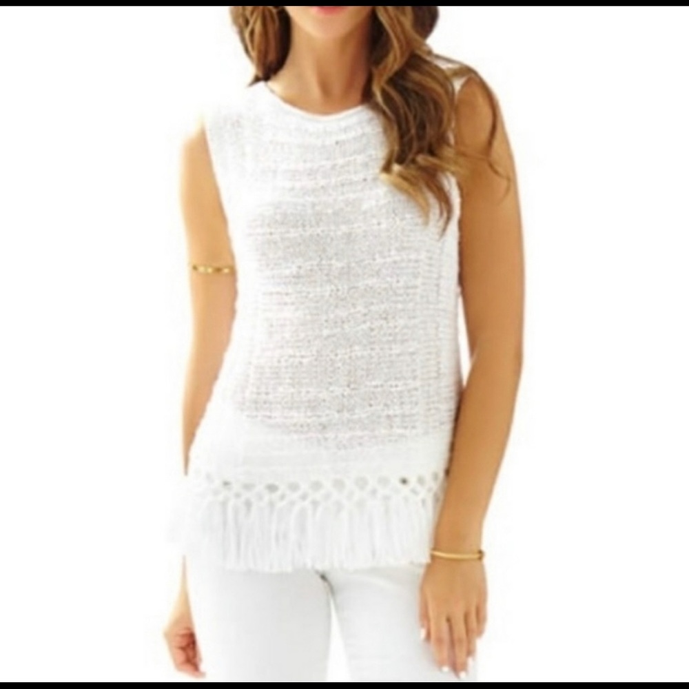 Lilly Pulitzer Sleeveless Crochet Top with Fringe